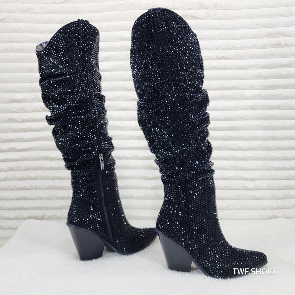 Cape Robbin Diamond Rider Rhinestone Glamour Western Draped Knee Boots Cowgirl
